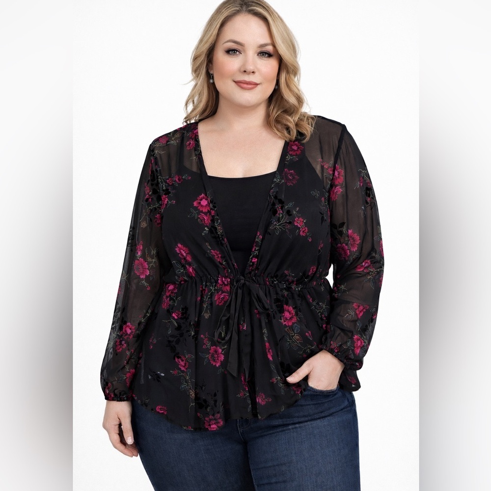 Torrid Babydoll Velvet Burnout Floral Top 0X/XL
